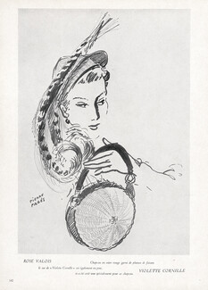 Rose Valois (Millinery) 1949 Feathers Hat, Pierre Pagès, Violette Cornille Handbag
