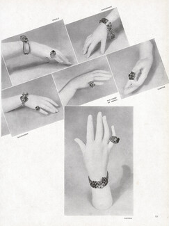 Le Style Oriental des Bijoux Nouveaux (p.3), 1948 - Sterlé, Boucheron, Mauboussin, Van Cleef & Arpels, Cartier (x2), back: Herz-Belperron...