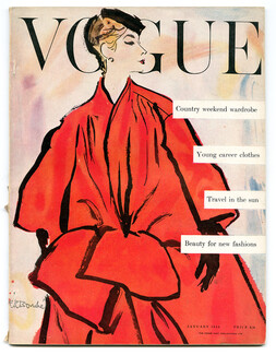 Vogue (British) 1954 January, Cover René Bouché, Revillon, Marc Bohan, Balenciaga