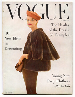 Vogue US October 15, 1955 Cover Rutledge, Verdura Jewels, Karen Radkai, Coffin, René Bouché, Leombruno-Bodi...