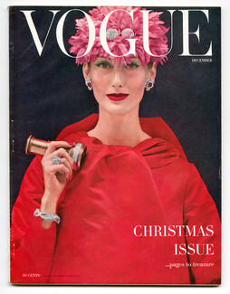 Vogue US December 1955 Cover Rutledge, Cartier Jewels, Horst, Prigent, Mary Suzuki, Leombruno-Bodi...