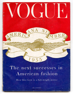 Vogue US February 1, 1955 Americana Number, Herbert Matter, Horst, Rawlings, Radkai, Prigent, René Bouché, Eric...