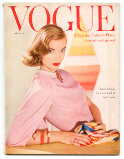 Vogue US April 15, 1955 Photo Horst, Jewels by Cartier, Vevean, Leombruno-Bodi, Prigent, René Bouché