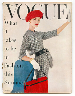 Vogue US May 1, 1956 Cover Dior-New York, Photo Karen Radkai, John Stewart, Balenciaga-Givenchy, Henry Clarke, Irving Penn, Eric, Grigsby...