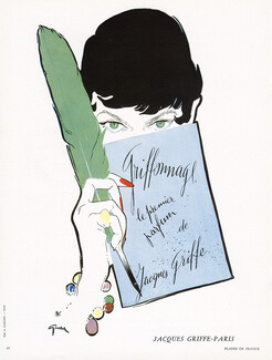 Jacques Griffe (Perfumes) 1950 Griffonnage, Gruau (Version signature left)