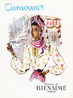 Bienaimé (Perfumes) 1946 Caravane, Oriental, Woman Smoking