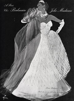 Pierre Balmain 1952 René Gruau, Evening Dress, Tulle Pierre Brivet