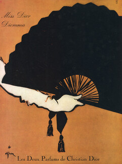 Christian Dior (Perfumes) 1952 Miss Dior & Diorama, René Gruau (Fan, version A)