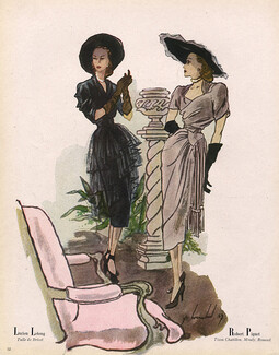 Louchel 1947 Lucien Lelong & Robert Piguet Fashion Illustration