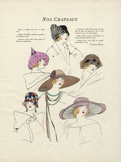 Lewis (Millinery) 1923 Pochoir, Fashion Hats, AGB