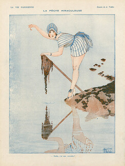 Armand Vallée 1917 "La Pêche Miraculeuse" Shrimp, Sexy Looking Girl