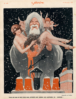 Vald'Es 1929 Christmas, Santa and sexy looking girl