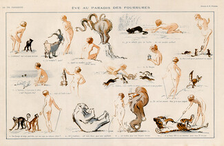 Préjelan 1919 ''Eve au paradis des fourrures'' Nude, furs Bear Adam & Eve Comic Strip
