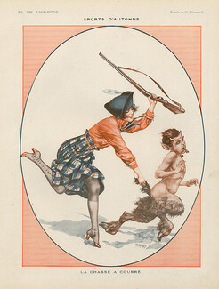 Hérouard 1920 ''Sports d'automne'' faun, huntress