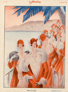 Fabius Lorenzi 1929 ''Série à la rouge'' Elegant Parisienne Seaside