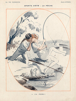 René Préjelan 1919 ''Sports d'été - la pêche'' Lover, Kiss, Fishing