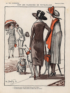 Georges Pavis 1920 ''Sur les planches de Potin-plage'' greyhound