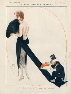Léonnec 1919 ''L'amour à la traine'' Elegant Parisienne monkey white tie