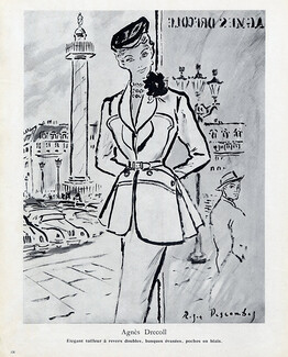 Agnès-Drecoll 1950 Roger Descombes Fashion Illustration