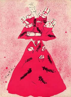 Vertès 1949 Christmas dress, Fashion Illustration