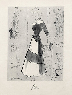 Perlène (Couture) 1948 Roger Descombes, Summer Dress