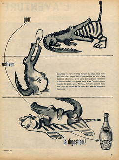 Perrier (Water) 1956 Alligator, Crocodile, Comic Strip André Francois