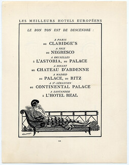 Jean Grangier 1925 "Les Meilleurs Hotels Européens" Claridge's, Negresco, Ritz, L'Astoria, Ritz, Chateau d'Ardenne, Continental Palace,Hotel Real...
