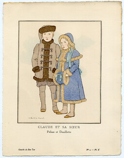 Claude et sa Soeur, 1912 - Bernard Boutet de Monvel, Pelisse et Douillette. La Gazette du Bon Ton, n°2 — Planche 10