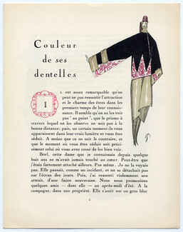 Couleur de ses Dentelles, 1921 - Marcelle Pichon Gazette du Bon Ton, Embroidery, Coat, Text by Gérard Bauër, 4 pages