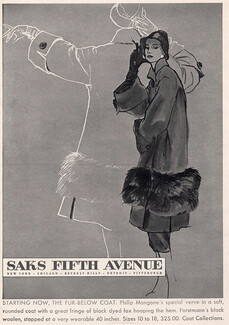 Saks Fifth Avenue 1951 Fashion illustration, Philip Mangone