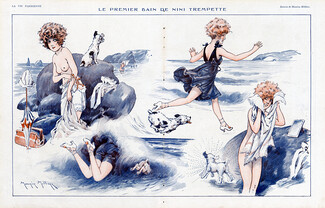 Maurice Millière 1920 ''Le Premier Bain de Nini Trempette'' Sexy bathing beauty