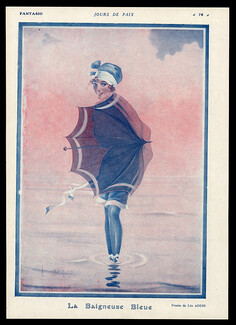 Léo Addis 1916 ''La Baigneuse Bleue'' bathing beauty