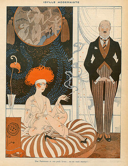 George Barbier 1918 Idylle Moderniste, Smoker, Decorative Arts, Cigarette Holder