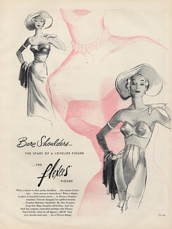 Flexees Profile Girdle & Strapless Bra Drawing Woman 1950 Vintage Print Ad