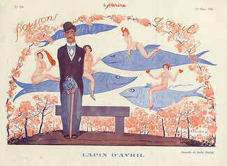 Sacha Zaliouk 1932 "Lapin d'Avril" Poissons d'Avril, Nudes, Charlie Chaplin, Caricature