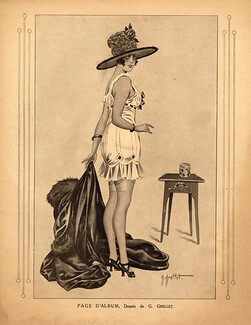 Grellet 1918 "Page d'Album" Sexy Girl, Stockings Hosiery, Nightgown