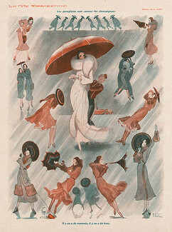 Armand Vallee 1930 Fashion Illustration, Umbrella, Bellhop, Comic Strip
