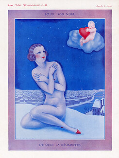 Lorenzi 1929 ''Pour son Noël de quoi la réchauffer'' Nude, Paris, Angel
