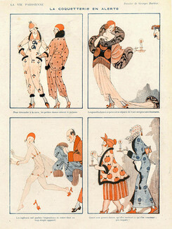 George Barbier 1918 "Coquetterie en Alertes" Pajamas, Fur, Lingerie, Comic Strip