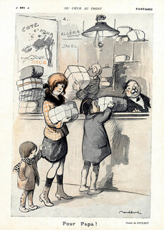 Francisque Poulbot 1916 "Au coeur du Front, Pour Papa" Children, the post office