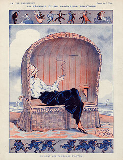 Jacques Nam 1915 "La rêverie d'une baigneuse solitaire" Musing, Bathing Beauty