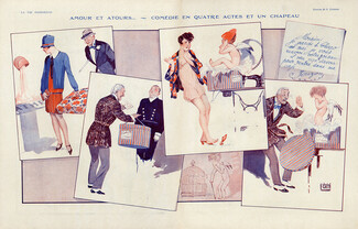Georges Léonnec 1927 Amours et Atours, Hatbox, Comic Strip