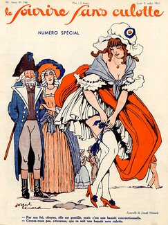Joseph Hémard 1931 Sexy Girl, Sans-Culotte Epoque Costume