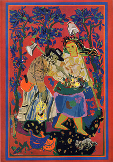 Roger Bezombes 1946 Tapestry Cartoon Rural Woman