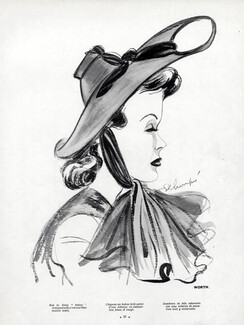 Worth 1940 Schompré, Fashion Illustration Hat
