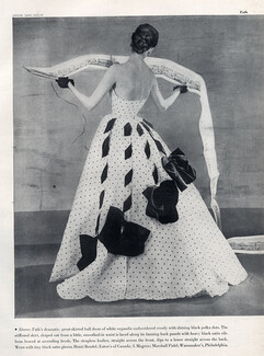 Jacques Fath 1953 backless Ball Dress, White and Black, Photo Louise Dahl-Wolfe