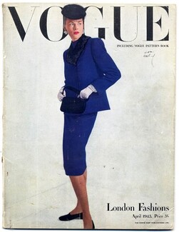 British Vogue April 1945 London Fashions, Lee Miller, World War II, Cecil Beaton, China, Bernard Blossac, 100 pages