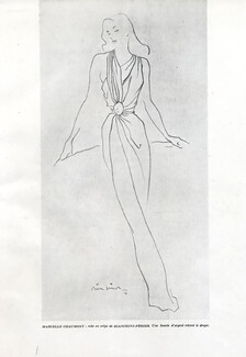 Marcelle Chaumont 1947 Pierre Simon Evening Gown Fashion Illustration