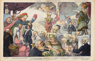 Léandre 1913 A L'Elysée, La Distribution des Prix... Fallières, Poincaré, Caricature. The Prize Giving