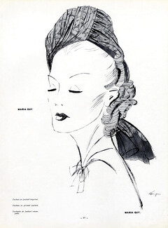 Maria Guy 1940 Turban in printed Foulard, Leon Benigni
